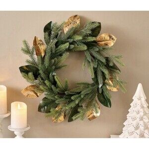 22" Magnolia Wreath with Gold Detail by Kim Gravel